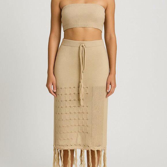 Micas Dresses & Skirts - Micas Women's Knitted Tube Top Midi Fringe Skirt Set